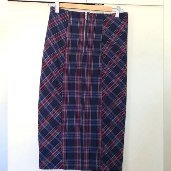 Free People See You Glow Wellington Plaid Tartan Midi Pencil Skirt size 6 - Picture 5 of 8